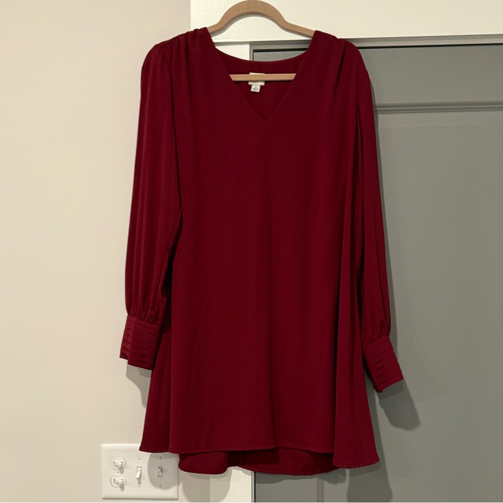 Burgundy Long Sleeve Knee length Dress